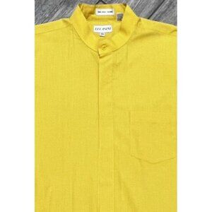 Lucasini Men's Shirt Size 16.5 34/35 Long Sleeve Banded Collar Pocket Mustard